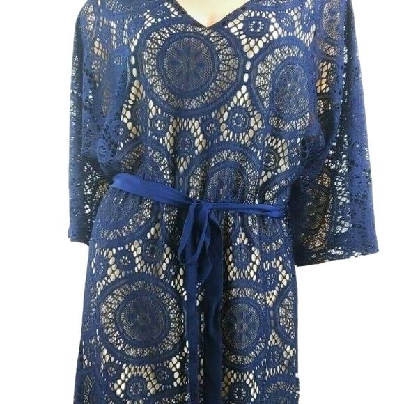 Chelsea Violet Blue Lace Dress Belted Boho Tunic Navy Blue Mini Slip Over NEW - Picture 5 of 14
